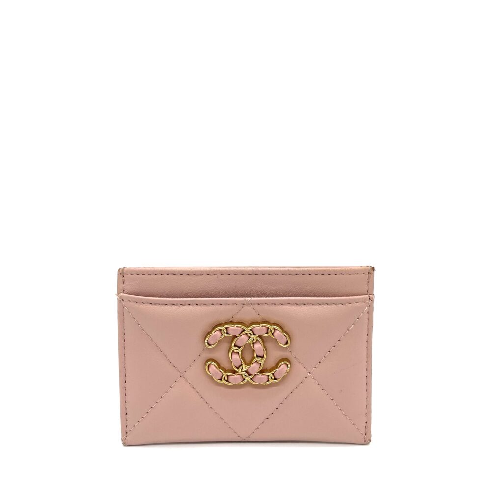 CHANEL Lambskin Quilted 19 Card Holder Pink