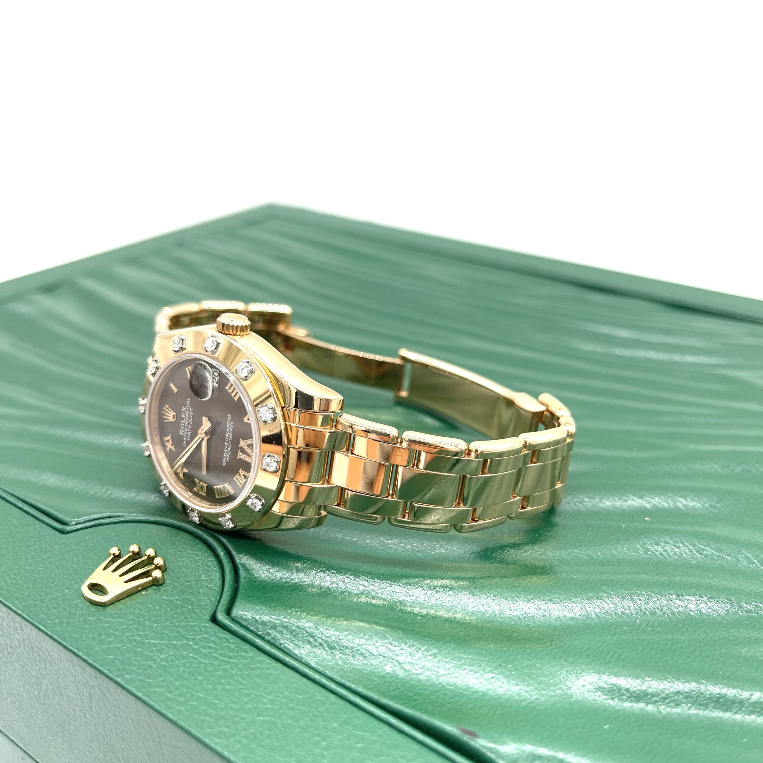 Rolex Lady-Datejust Pearlmaster 18K Rose Gold 34mm Chocolate Dial Diamond Watch with 12 Diamond Bezel - Image 2