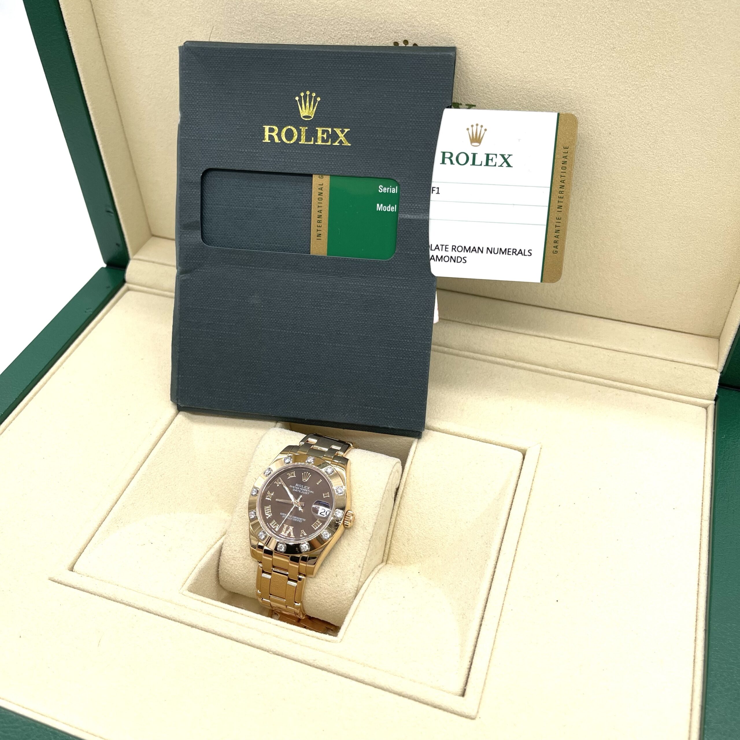 Rolex Lady-Datejust Pearlmaster 18K Rose Gold 34mm Chocolate Dial Diamond Watch with 12 Diamond Bezel - Image 7