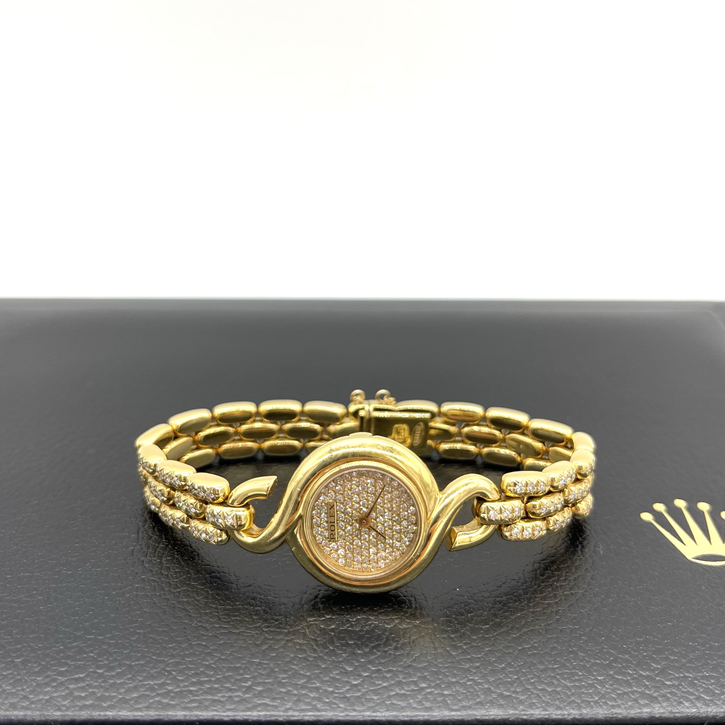 Rolex Cellini Diamond Dial & Diamond Bracelet Watch 18K Gold