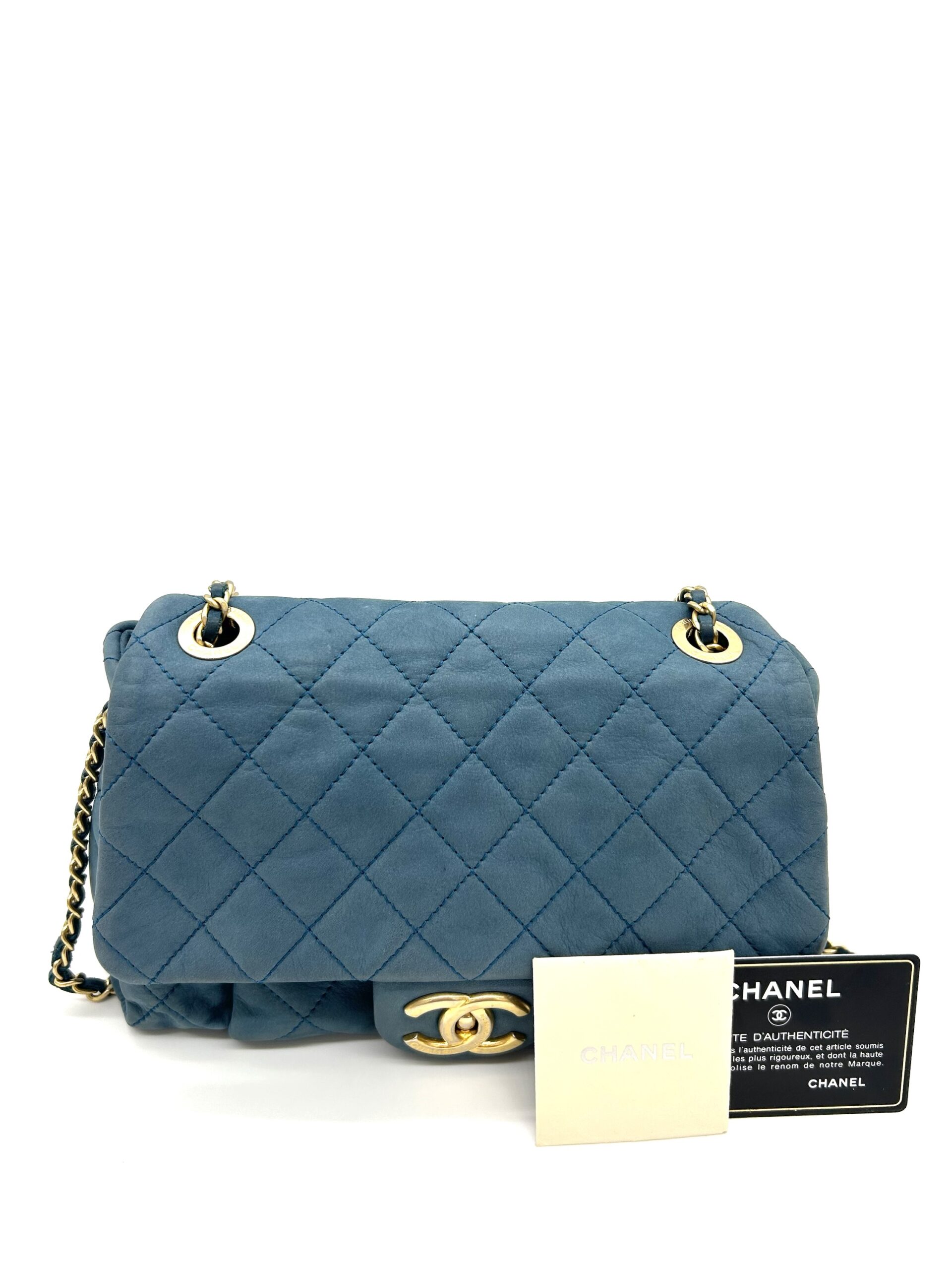 Chanel Classic Flap Medium Blue Quilted Leather Shoulder Bag Gold Hardware - Image 9