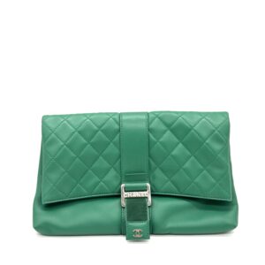 Chanel Green Quilted Leather Flap Clutch with CC Buckle