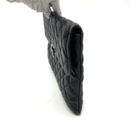 Chanel Black Quilted Leather Flap Clutch with Silver-Tone CC Buckle