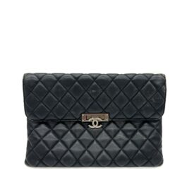Chanel Black Quilted Leather Flap Clutch with Silver-Tone CC Buckle