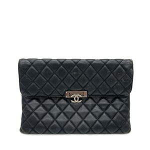 Chanel Black Quilted Leather Flap Clutch with Silver-Tone CC Buckle
