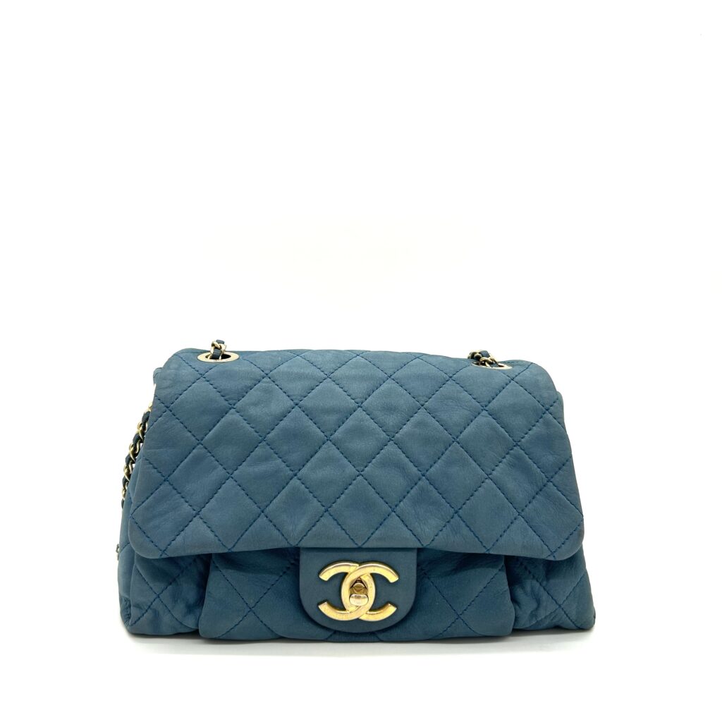 Chanel Classic Flap Medium Blue Quilted Leather Shoulder Bag Gold Hardware