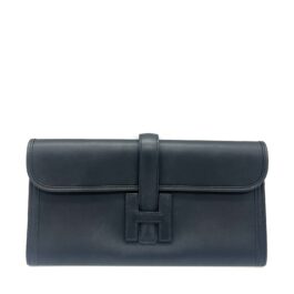 Hermès Jige Elan Leather Clutch Navy Blue H Logo Foldover Clutch Made in France