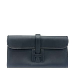 Hermès Jige Elan Leather Clutch Navy Blue H Logo Foldover Clutch Made in France