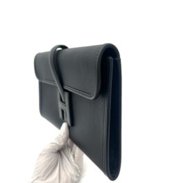 Hermès Jige Elan Leather Clutch Navy Blue H Logo Foldover Clutch Made in France