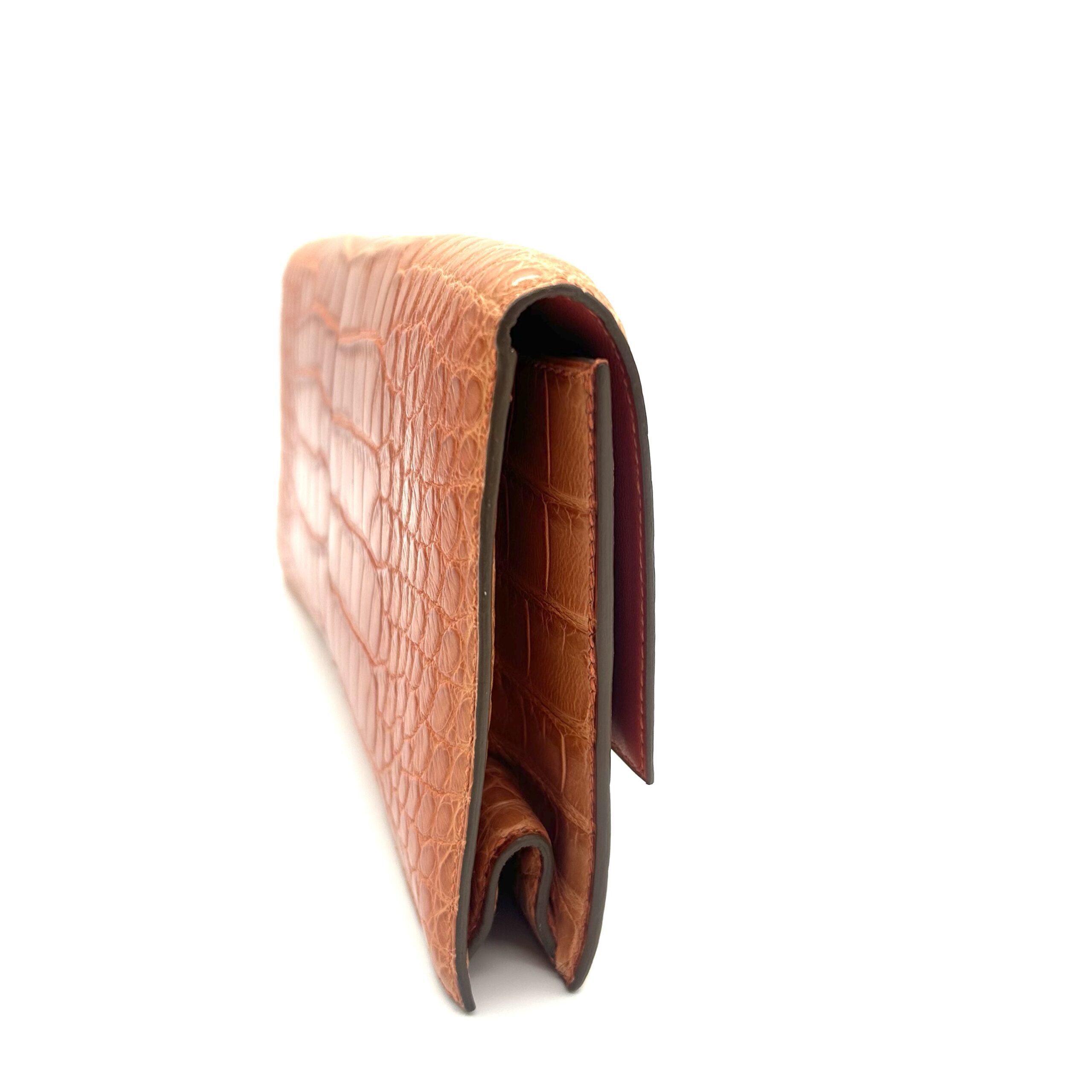 Hermès Medor Alligator Crocodile Leather Clutch Orange Palladium Hardware Made in France - Image 3