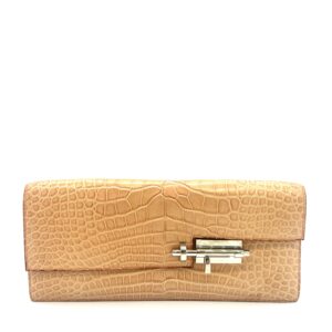 Hermès Medor Alligator Crocodile Leather Clutch Orange Palladium Hardware Made in France