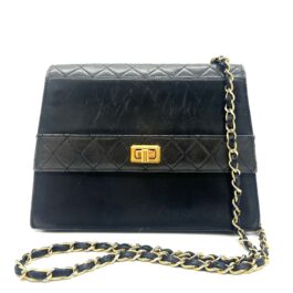 Authentic CHANEL Reissue 2.55 Quilted Black Leather Flap Bag with Gold Hardware