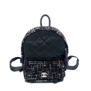 CHANEL Tweed & Quilted Nylon Backpack Black Red White