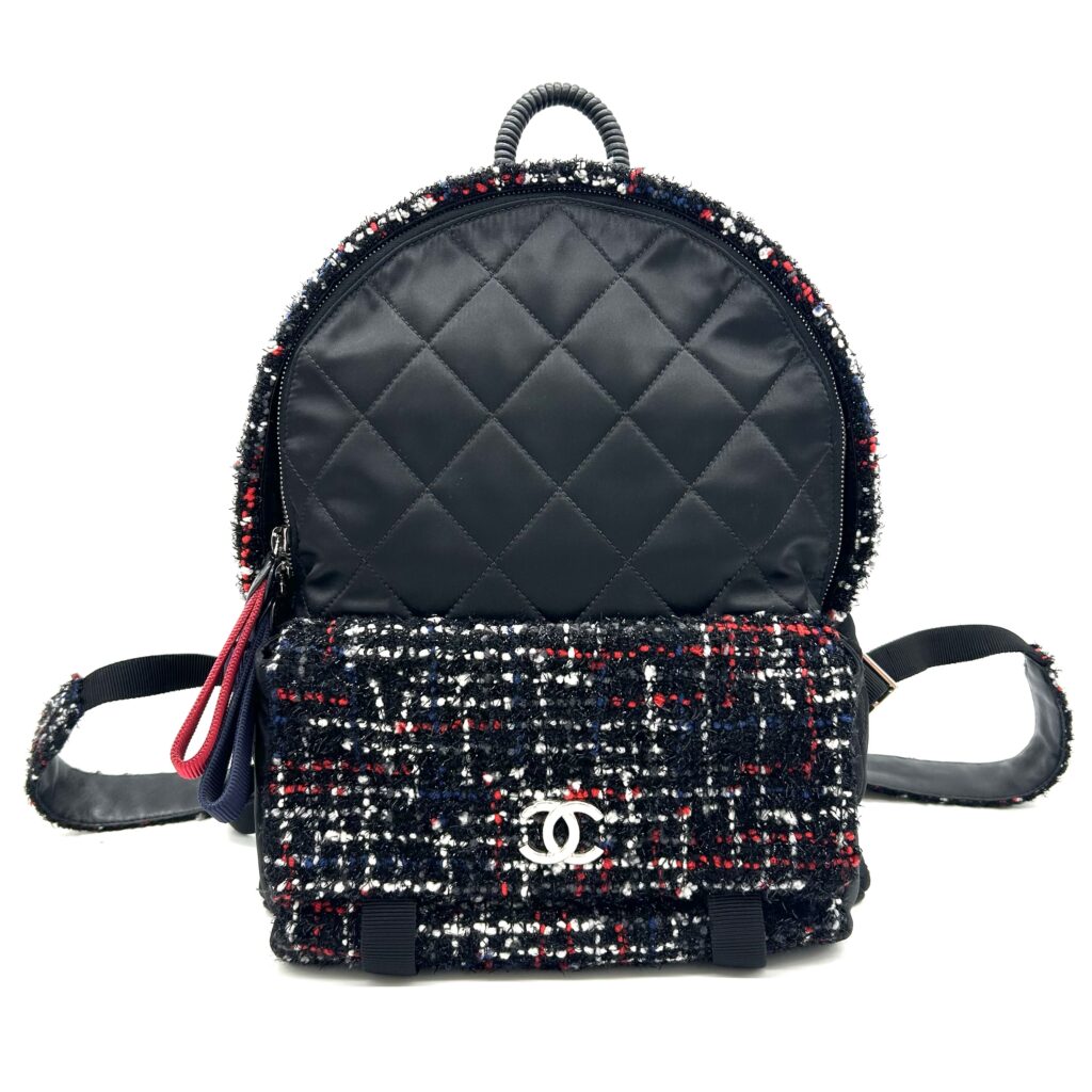 CHANEL Tweed & Quilted Nylon Backpack Black Red White