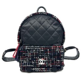 CHANEL Tweed & Quilted Nylon Backpack Black Red White