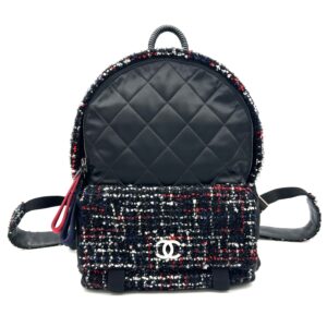 CHANEL Tweed & Quilted Nylon Backpack Black Red White