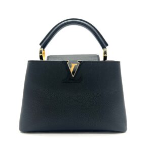 Authentic Louis Vuitton Capucines MM Black Taurillon Leather Top Handle Bag