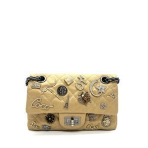 Chanel Gold Quilted Leather Charm Flap Shoulder Bag Limited Edition Chain Bag