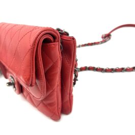 Chanel Red Quilted Lambskin CC Flap Wallet Clutch Zip Pocket Silver Hardware