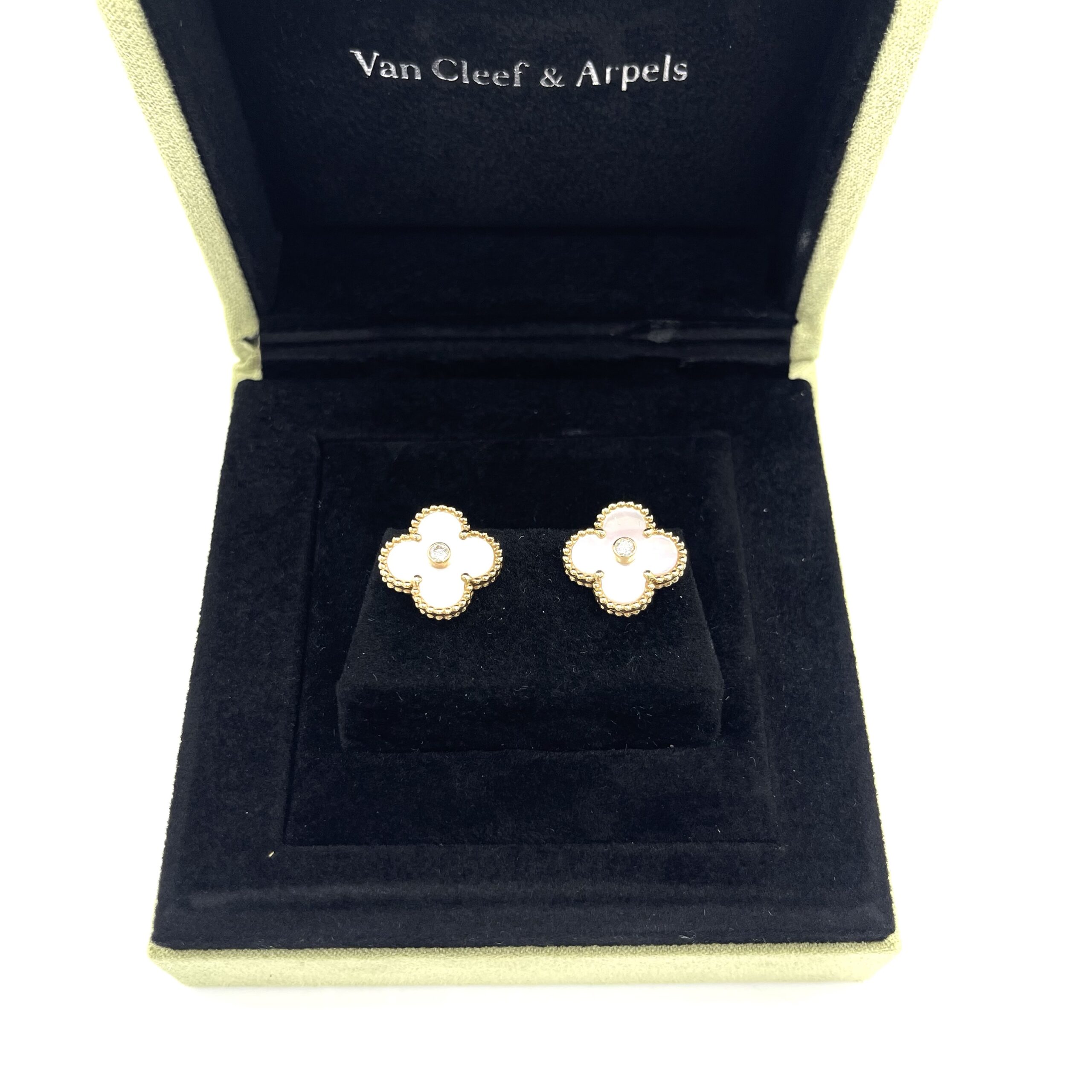 Van Cleef & Arpels Alhambra Mother-of-Pearl Diamond Gold Earrings - Image 2