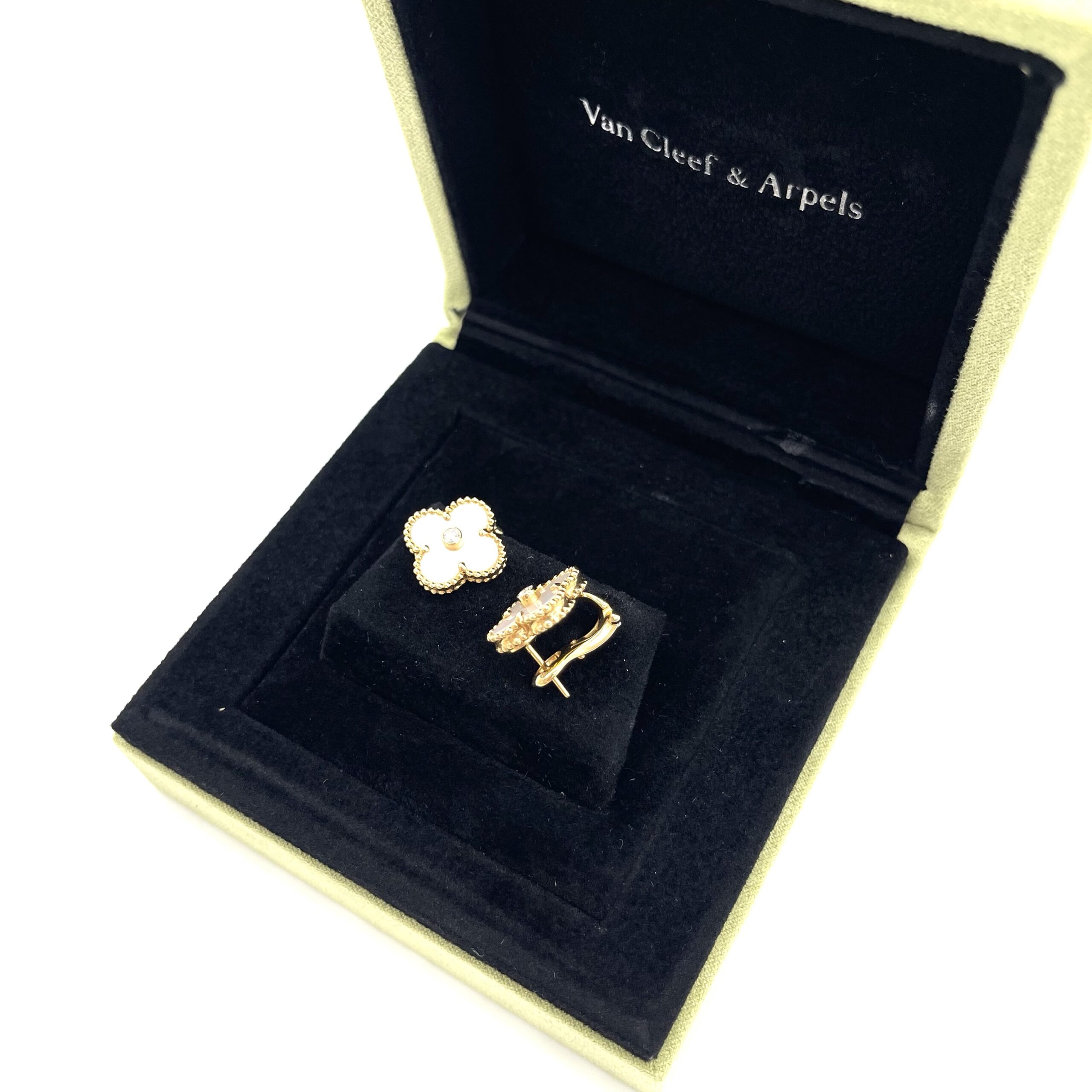 Van Cleef & Arpels Alhambra Mother-of-Pearl Diamond Gold Earrings - Image 3