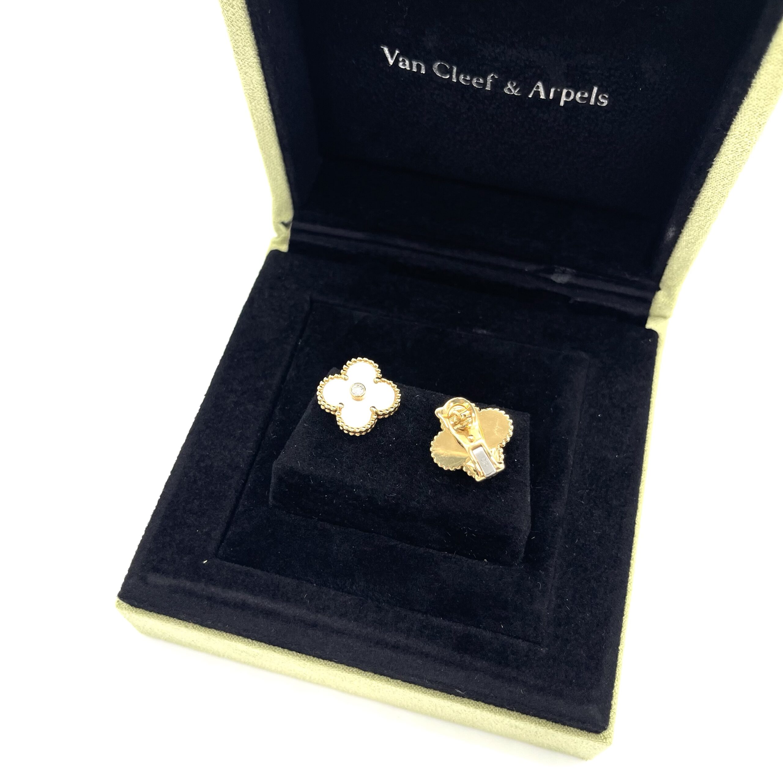 Van Cleef & Arpels Alhambra Mother-of-Pearl Diamond Gold Earrings - Image 4