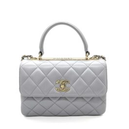 Lambskin Quilted Small Trendy CC Flap Dual Handle Bag Grey