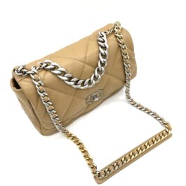 CHANEL Lambskin Quilted Large Chanel 19 Flap Beige