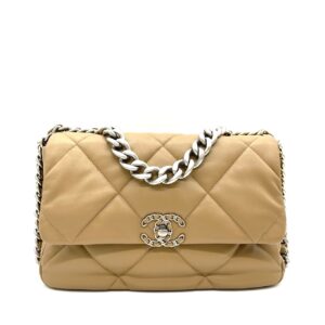 CHANEL Lambskin Quilted Large Chanel 19 Flap Beige
