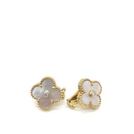 Van Cleef & Arpels Alhambra Mother-of-Pearl Diamond Gold Earrings