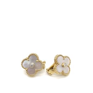 Van Cleef & Arpels Alhambra Mother-of-Pearl Diamond Gold Earrings