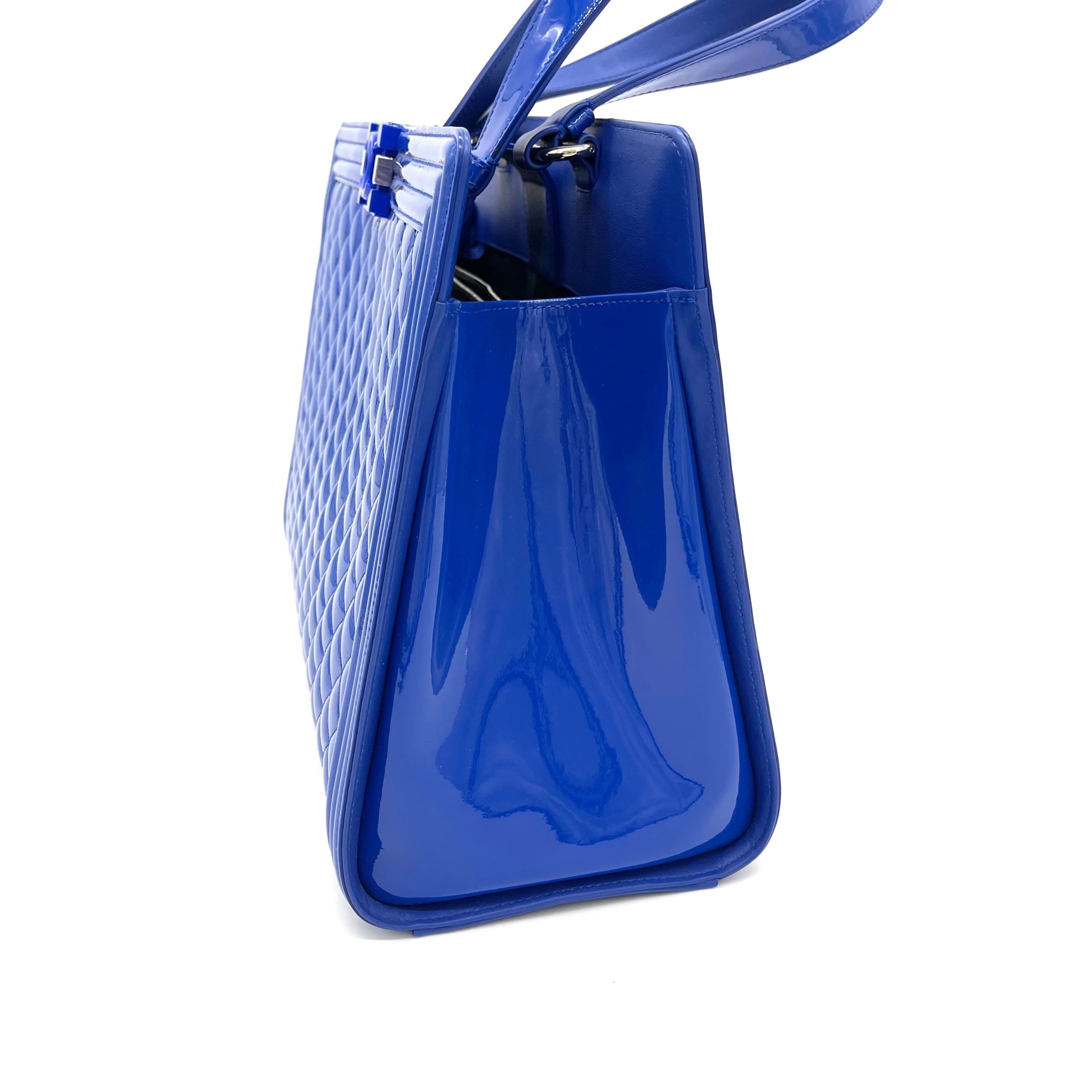 CHANEL Boy Shopping Tote Blue Patent Leather 2015