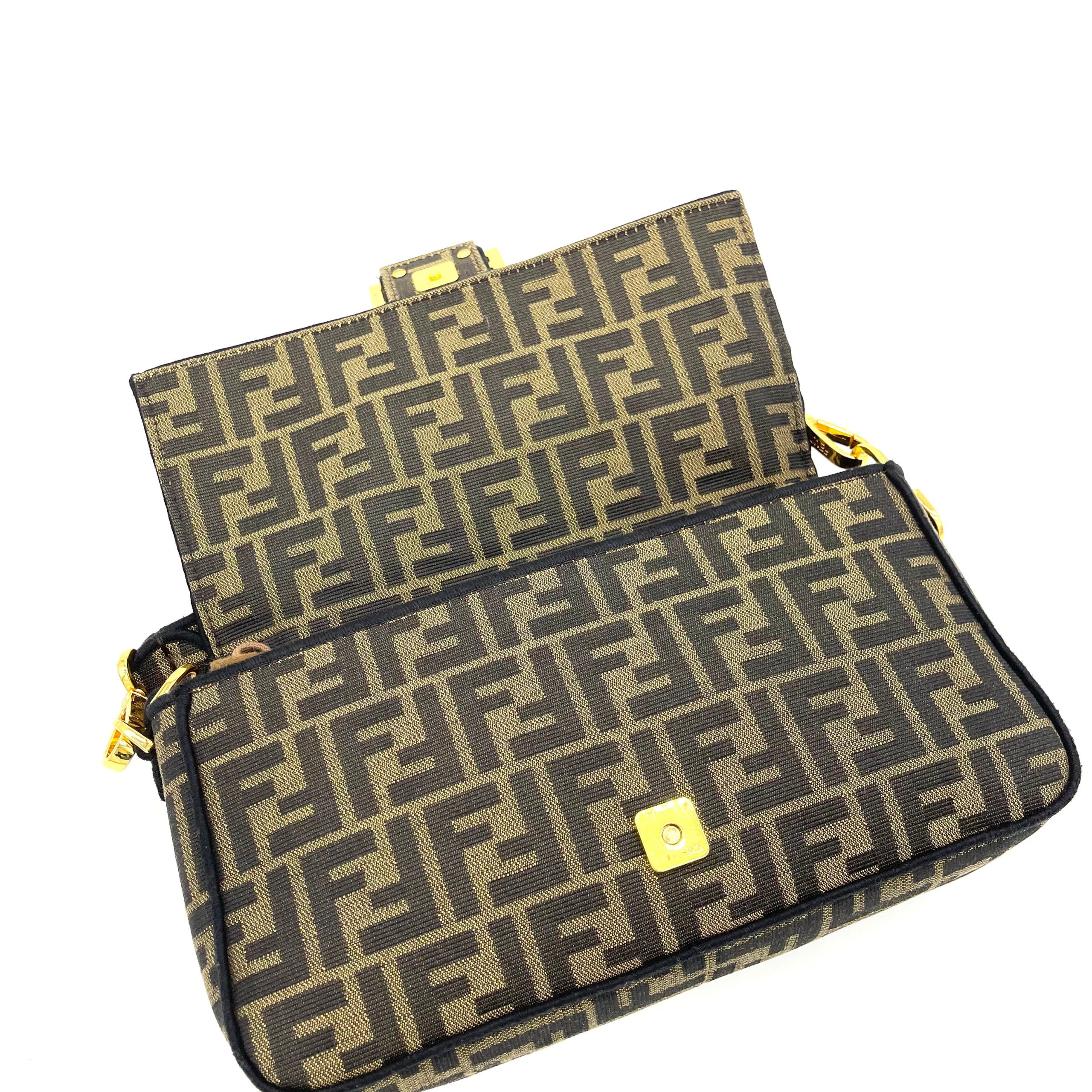 FENDI Baguette Brown FF jacquard fabric bag