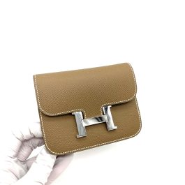 HERMES Etoupe Constance Slim Wallet Silver with Strap and Attachable to belt