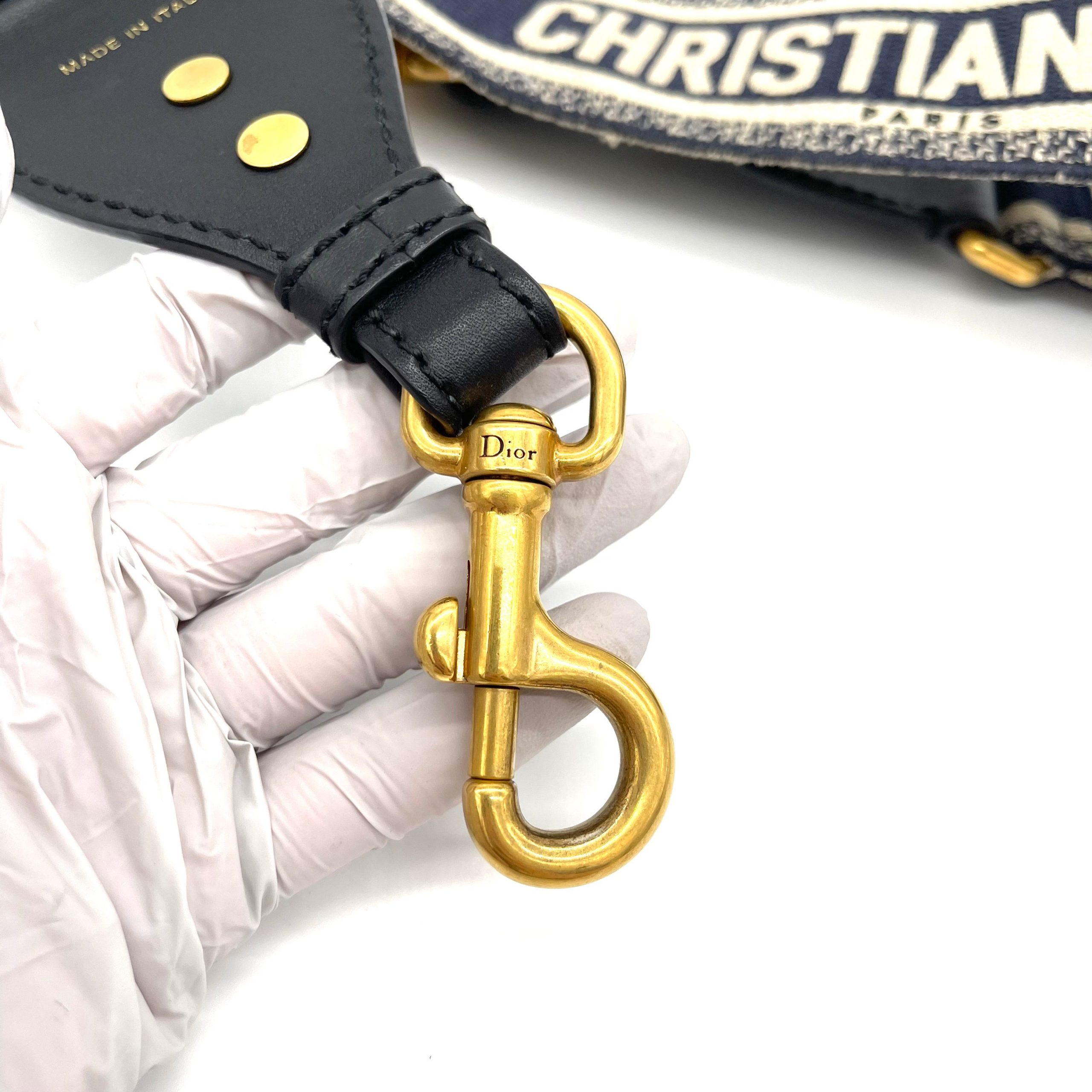 CHRISTIAN DIOR Canvas Embroidered Shoulder Strap Blue