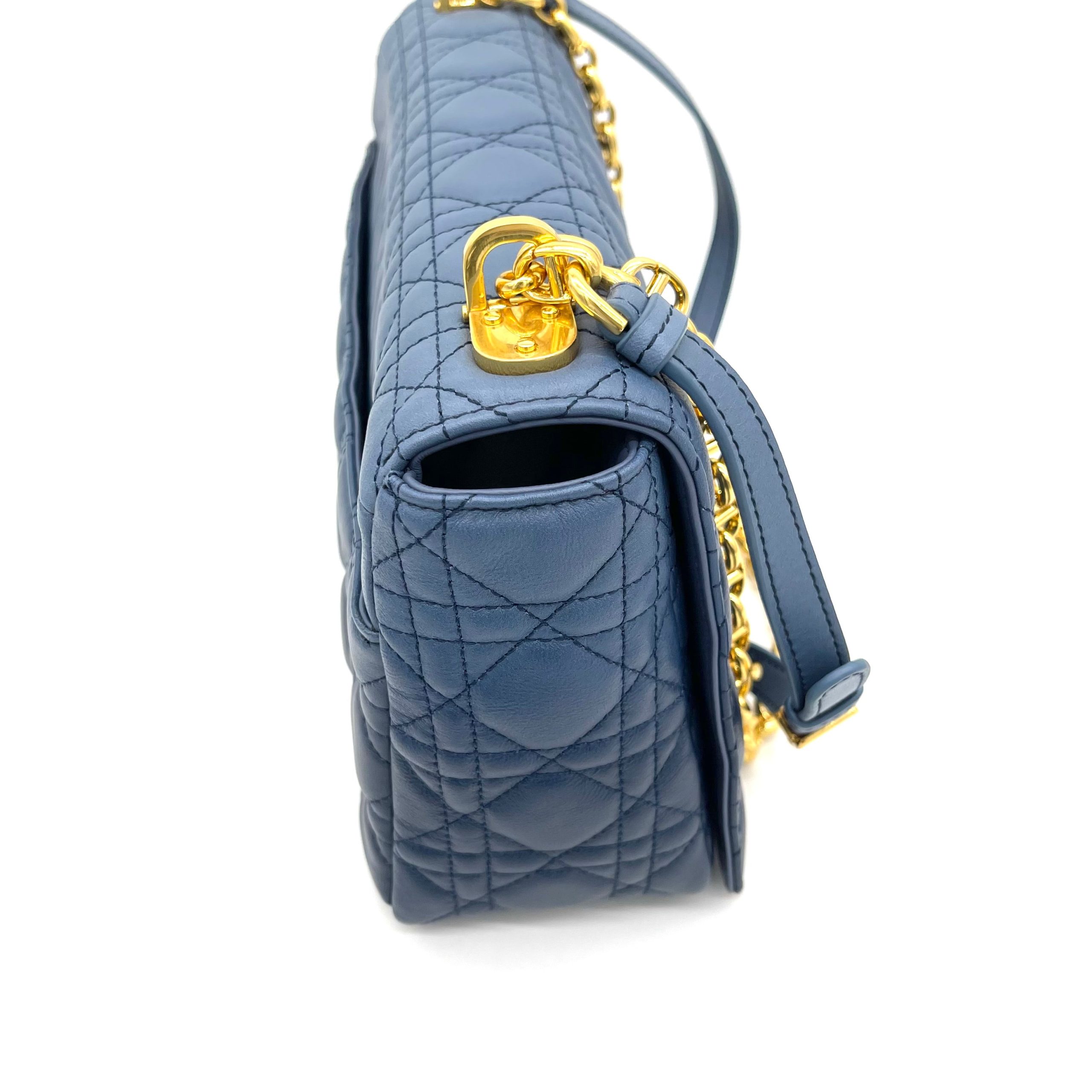 CHRISTIAN DIOR Lambskin Cannage Gradient Large Caro Bag Indigo Blue