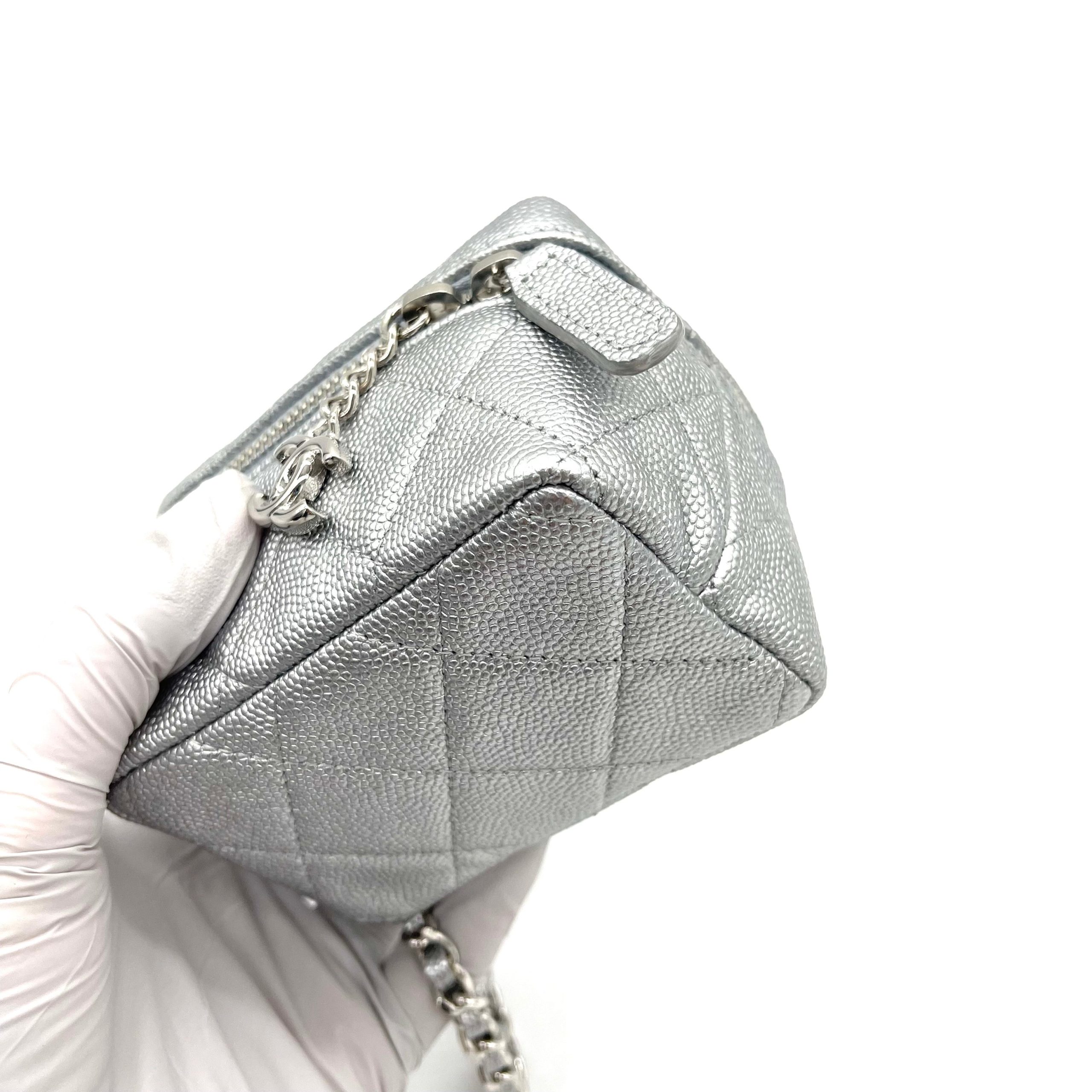 Chanel 21S Metallic Silver Micro Vanity Grained Calfskin SHW