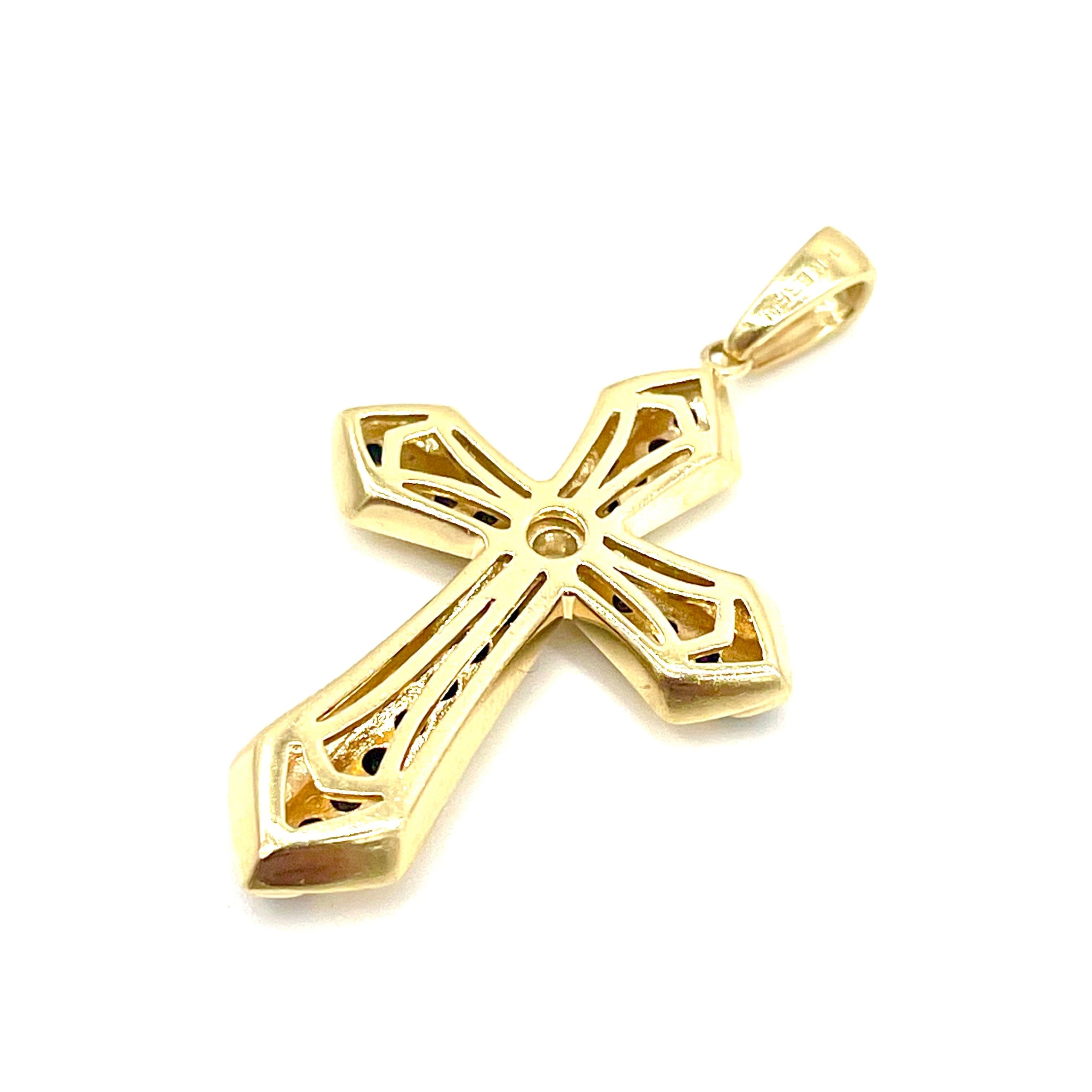 14k Yellow Gold Black & White Diamond Cross Pendant