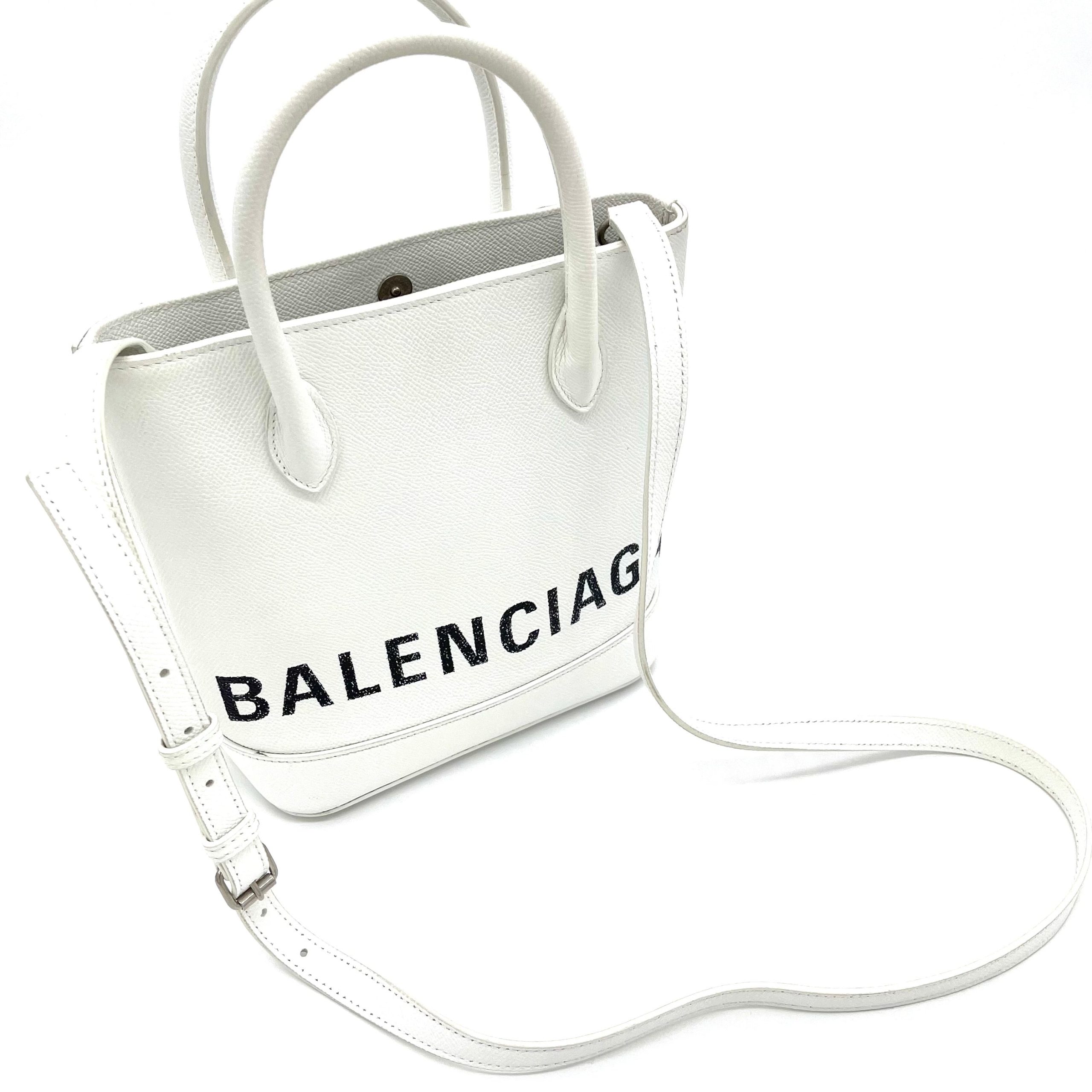 BALENCIAGA Logo Ville Tote Leather XXS White