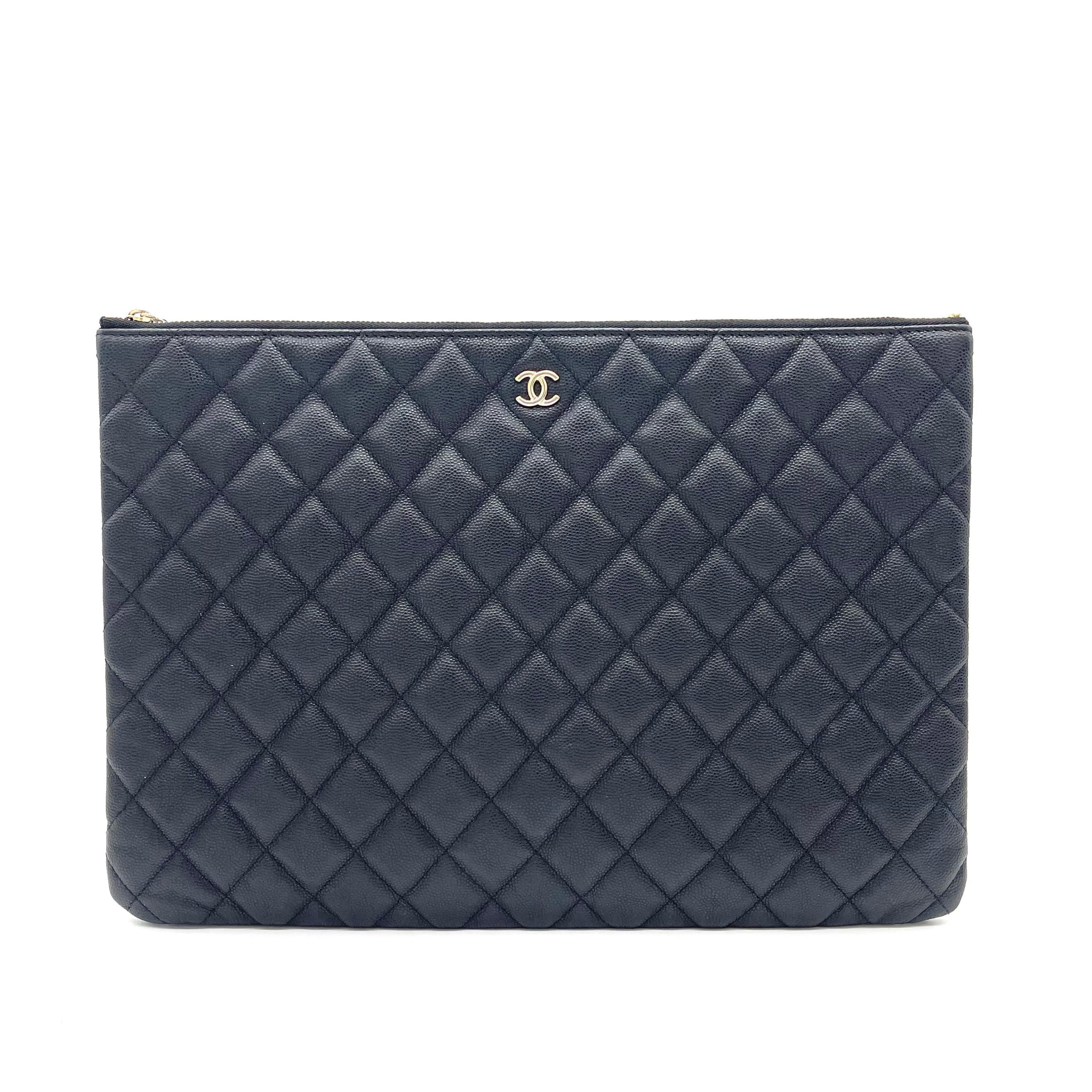 Chanel Classic Quilted Clutch – Black Caviar with Gold-Tone CC Large
