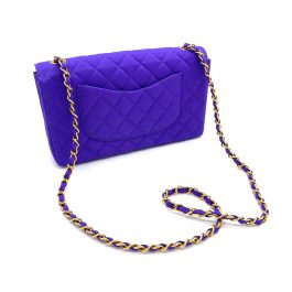 Chanel Classic Flap Bag Purple Fabric with Gold Hardware