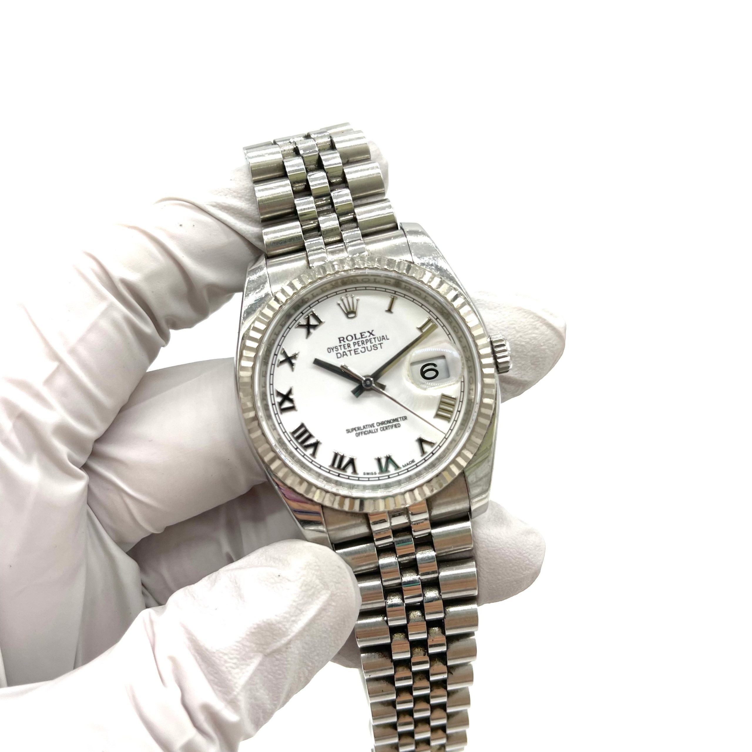 Rolex Datejust 116234 Steel & White Gold Jubilee 36mm White Roman Dial Watch