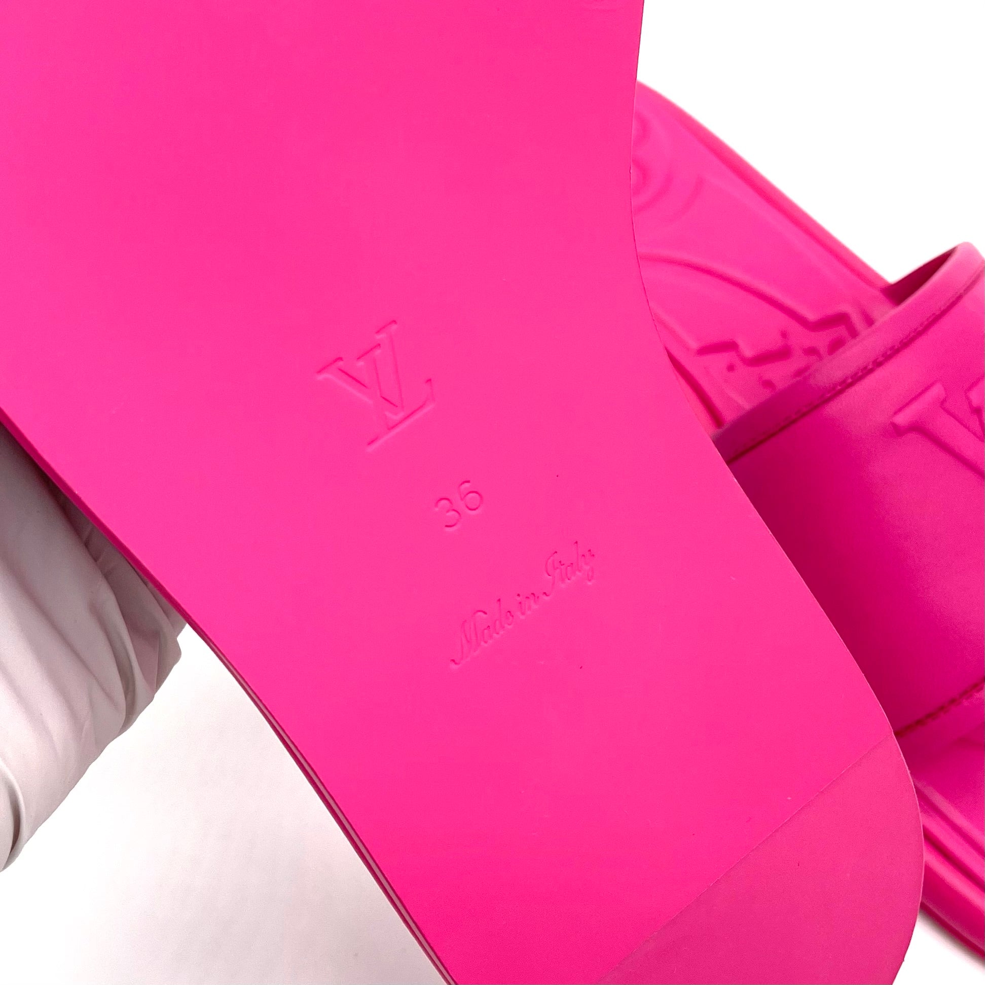 LOUIS VUITTON Lambskin Embossed Monogram Magnetic Flat Mules Size36 Fuchisa MAO232