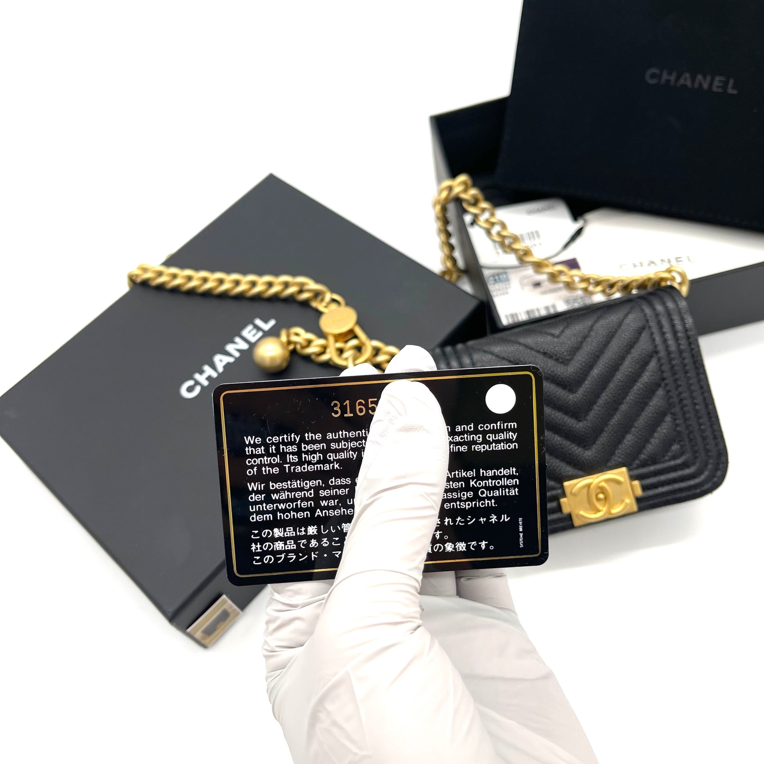 CHANEL Micro Chevron Boy Belt Bag – Black Caviar with Gold-Tone Hardware