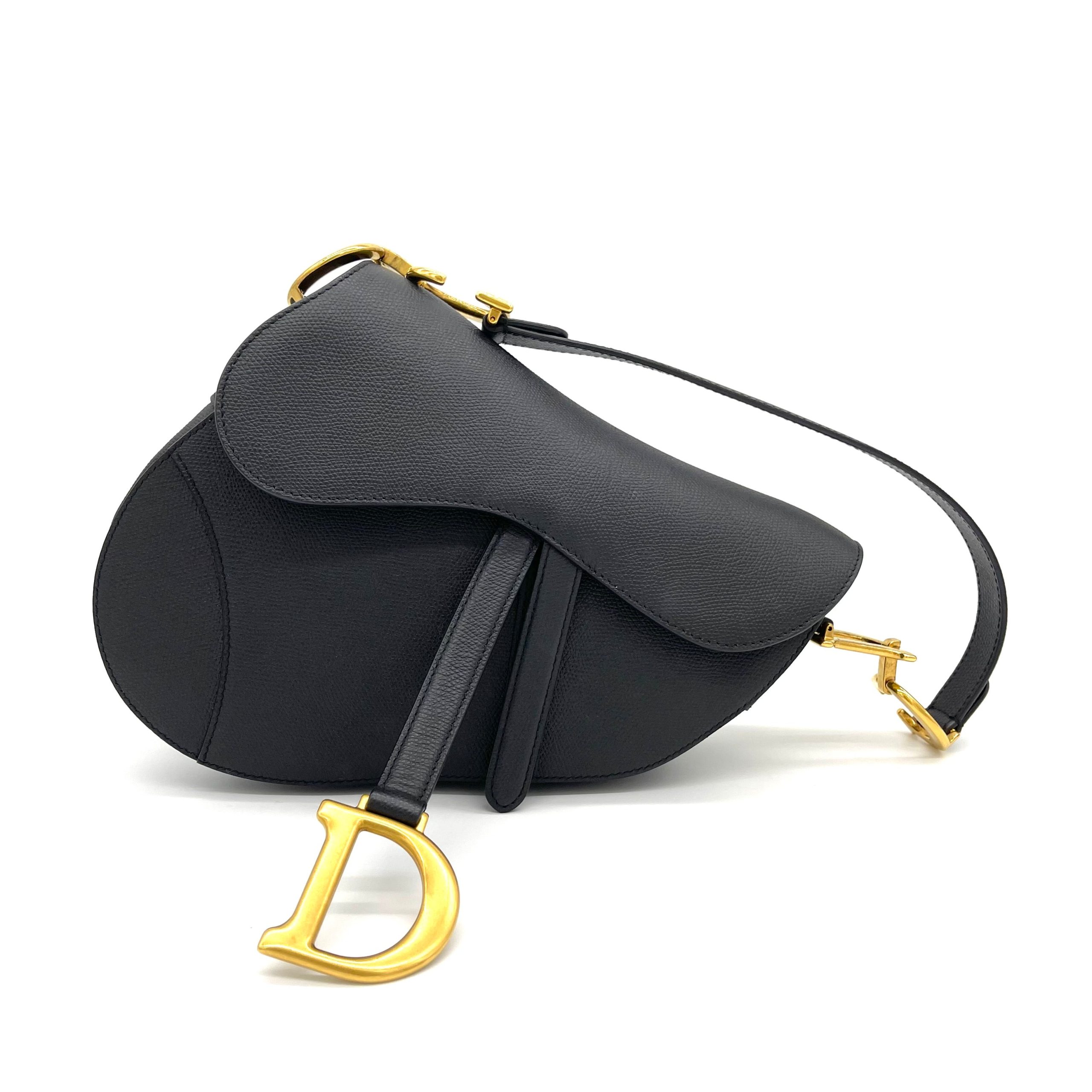 CHRISTIAN DIOR Grained Calfskin Saddle Bag Black