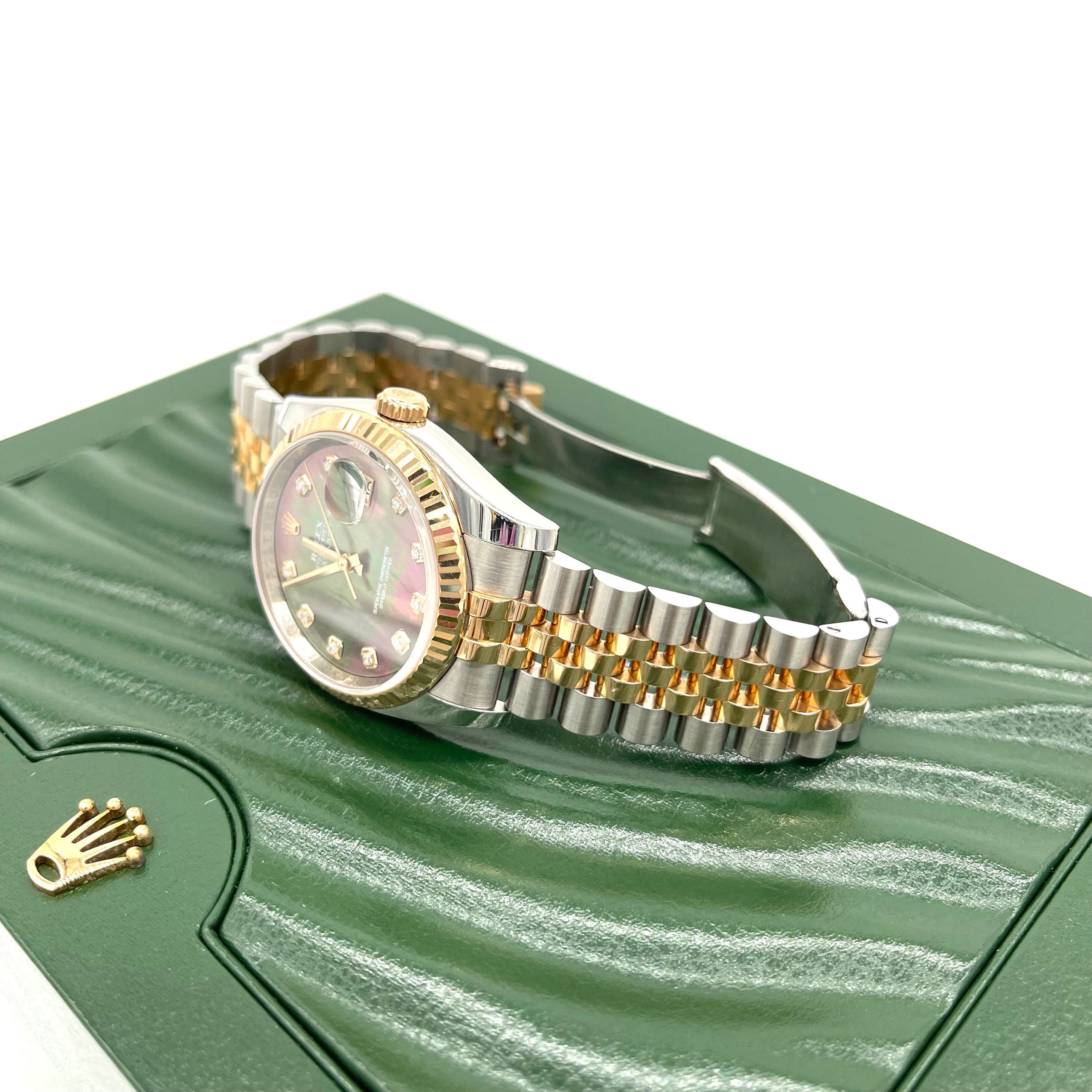 ROLEX Oyster Perpetual Datejust 36 Black Mother of Pearl Dial Stainless Steel and 18K Gold Jubilee Bracelet Automatic Watch Item No. 116231BKMDJ