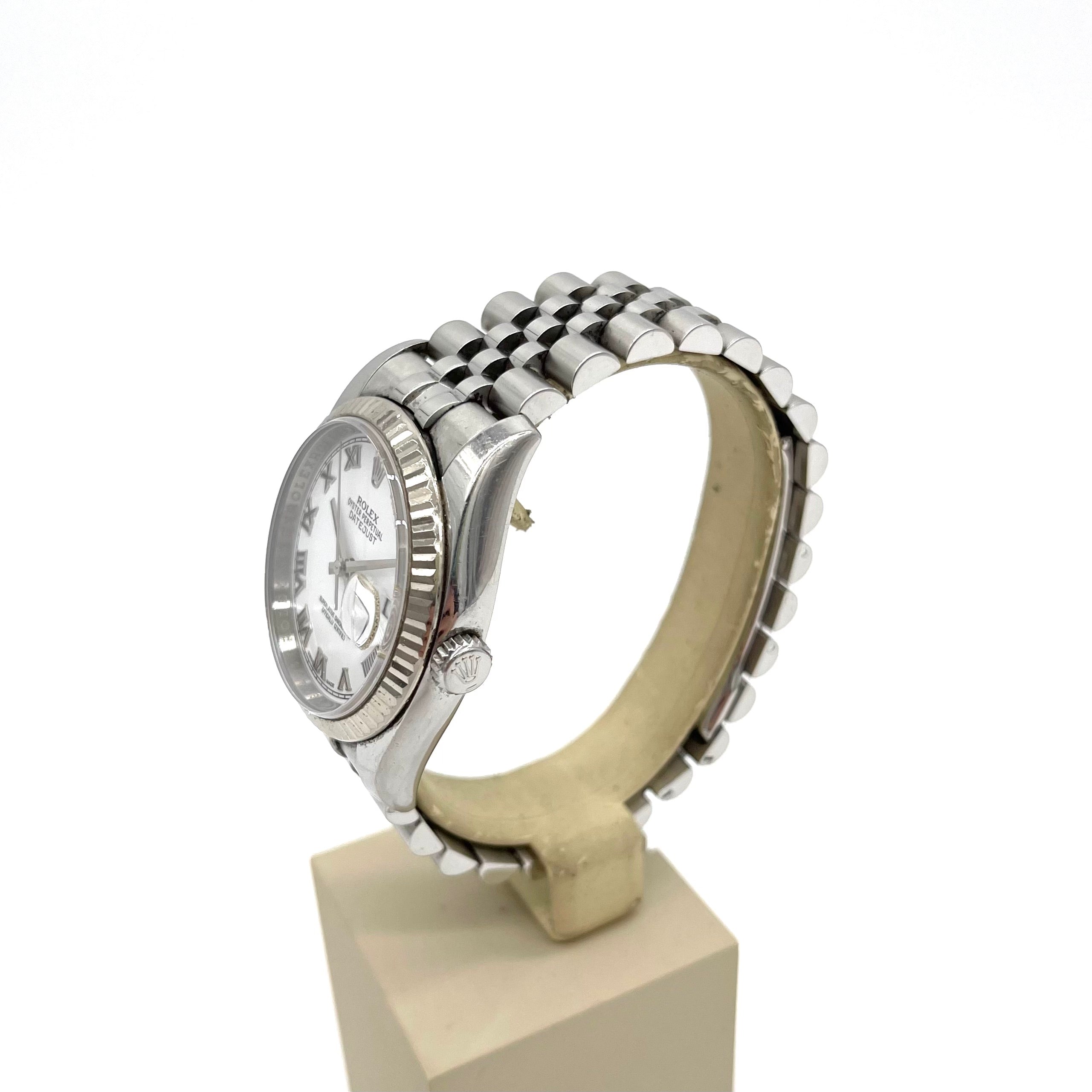 Rolex Datejust 116234 Steel & White Gold Jubilee 36mm White Roman Dial Watch