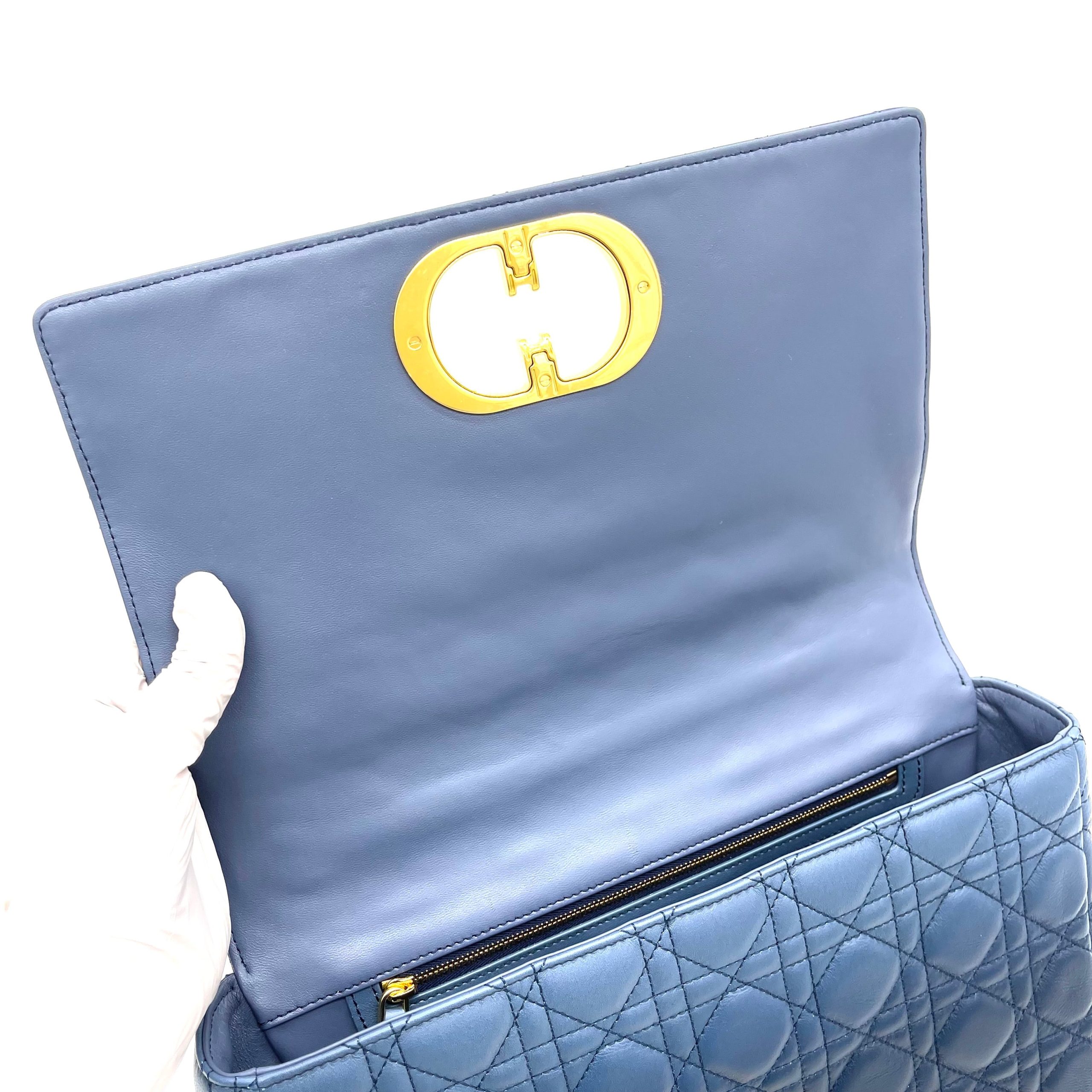 CHRISTIAN DIOR Lambskin Cannage Gradient Large Caro Bag Indigo Blue