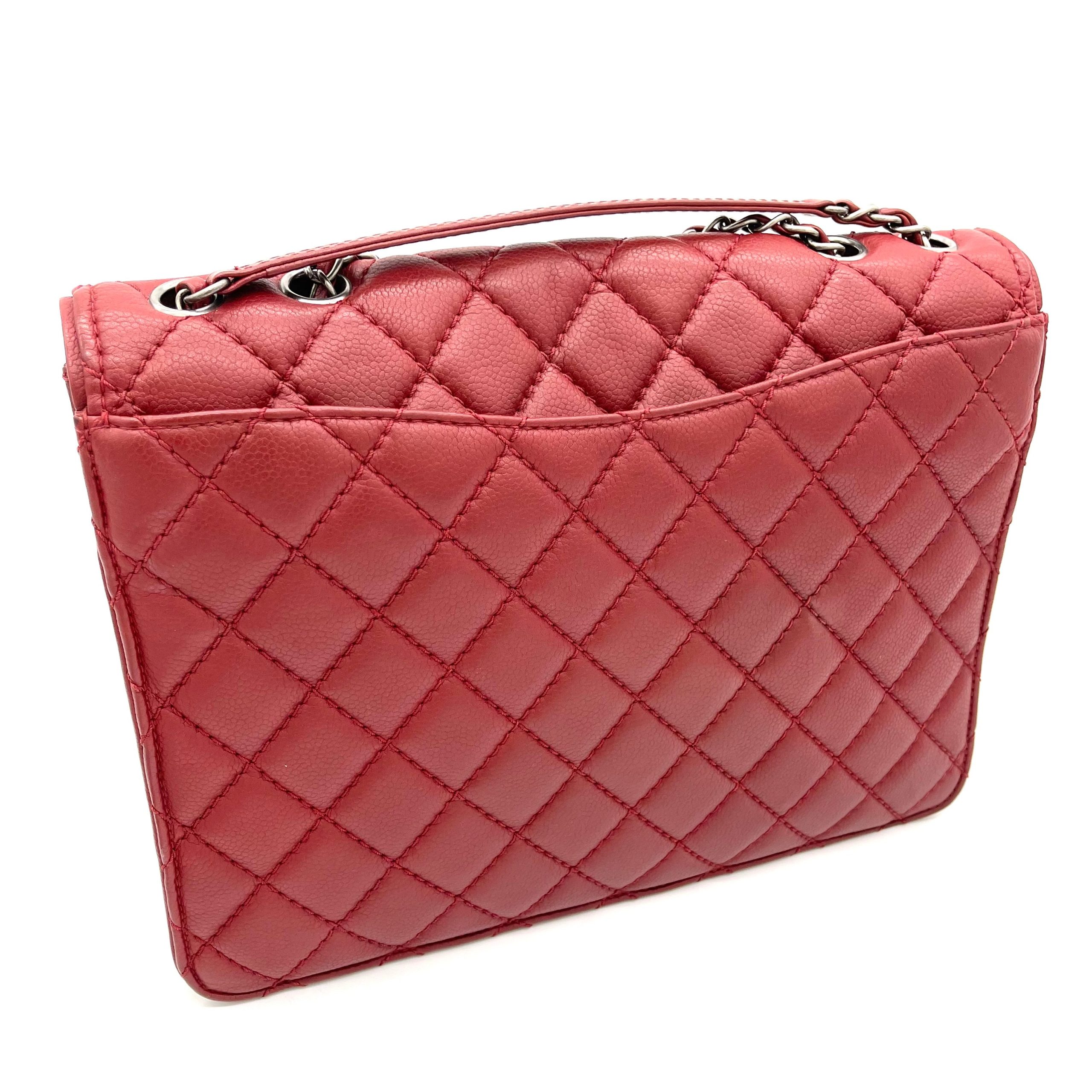 Chanel CC Compartment Chain Flap Bag Quilted Caviar Large 2014