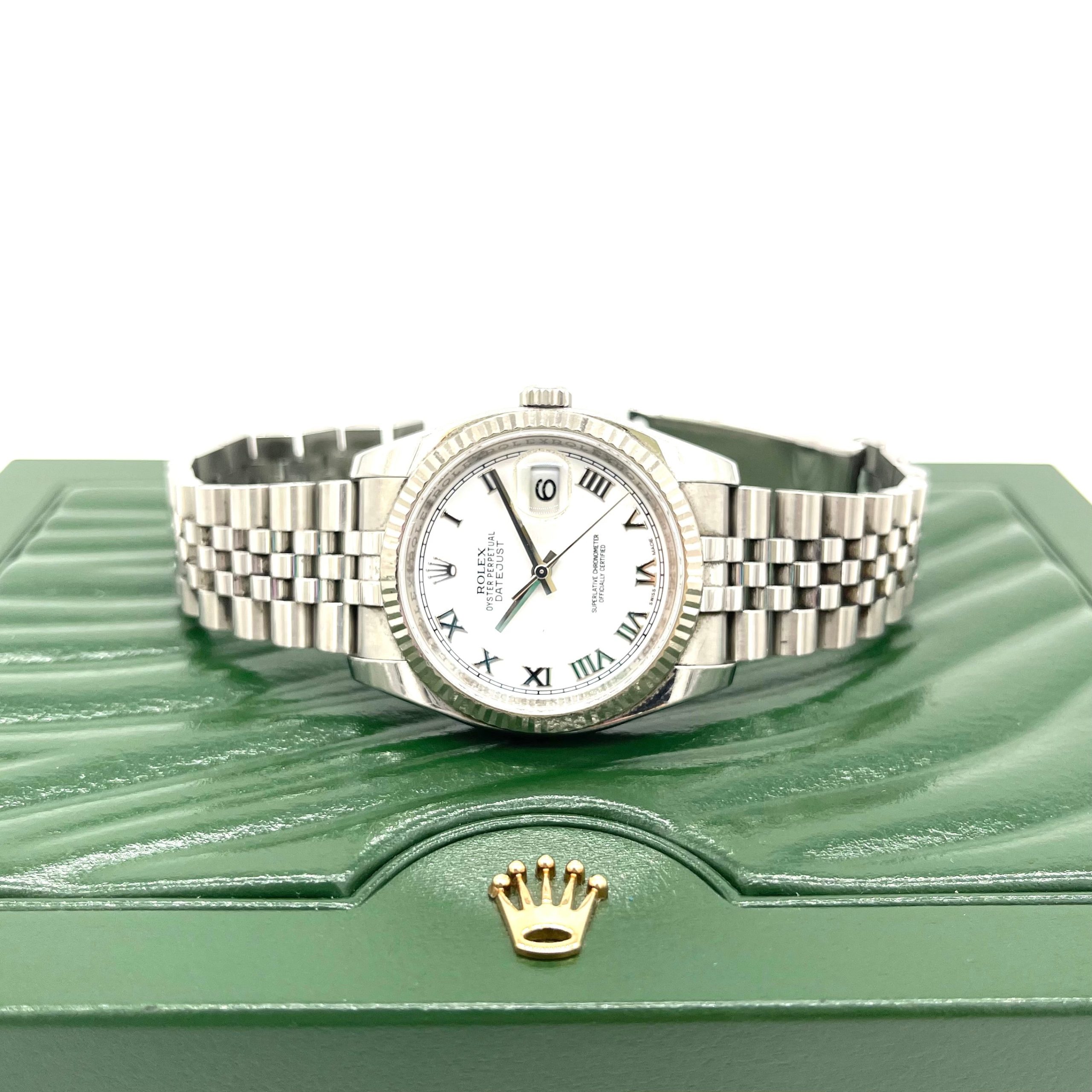 Rolex Datejust 116234 Steel & White Gold Jubilee 36mm White Roman Dial Watch